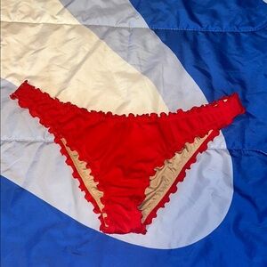 Vibrant Red Ruffled Bikini Bottoms size L